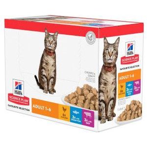 Hill's Adult Favourite Selection met kip, rund & zeevis nat kattenvoer multipack (85 g)