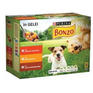 Bonzo Vitafit Adult maaltijdzakjes rund kip lam in gelei (12x100g)