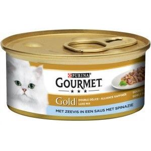 Gourmet Gold Luxe Mix met zeevis in een saus met spinazie natvoer kat (24x85 g)