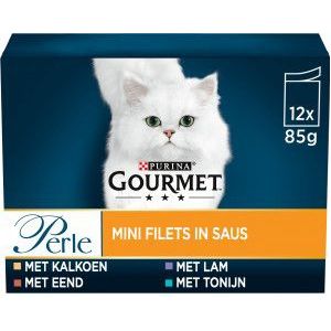 Gourmet Perle Mini Filets in saus met kalkoen/eend/tonijn/lam nat kattenvoer 85 gr zakjes