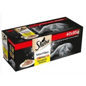 Sheba Mini Filets Gevogelte Selectie in saus natvoer kat multipack (zakjes 85 g)