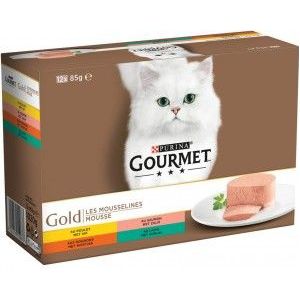 Gourmet Gold Mousse met kip/zalm/niertjes/konijn kat 12-pack