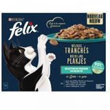 Felix Heerlijke Plakjes Vis Selectie met zalm, tonijn, kabeljauw, schol in gelei natvoer kat (12x80 g)