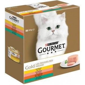 Gourmet Gold Mousse met kip/zalm/niertjes/konijn kattenvoer 8-pack