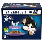 Felix Elke Dag Feest Mix Selectie met tonijn, zalm, rund, kip in gelei kattenvoer (24x85g)