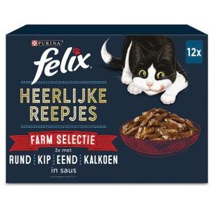Felix Heerlijke Reepjes Farm Selectie kattenvoer (box 12x80 gram)
