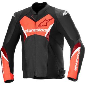 Alpinestars Faster V3 Airflow, leren jas, Zwart/Neon-Rood, 54