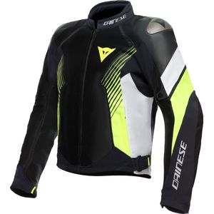 Dainese Super Rider 2 Absolute, leder-textiel jas waterdicht, Zwart/Wit/Neon-Geel, 44