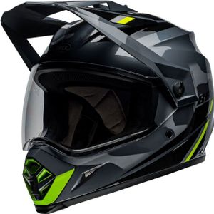 Bell MX-9 Adventure MIPS Alpine Camo, enduro helm, Zwart/Grijs/Neon-Geel, XL