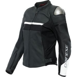 Dainese Rapida, leren jas vrouwen, Mat-Zwart/Mat-Zwart/Wit, 52