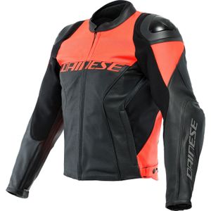 Dainese Racing 4, leren jas geperforeerd, Zwart/Neon-Rood, 58