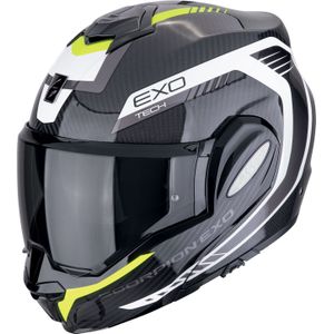 Scorpion EXO-Tech Evo Carbon Cosy, modulaire helm, Zwart/Wit/Neon-Geel, M