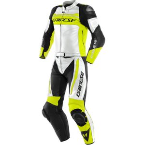 Dainese Mistel, leren pak 2pcs., witte/neon geel/zwart, 50