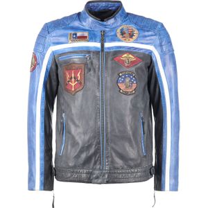 Top Gun Racing, leren jas, zwart/blauw/beige, XXL