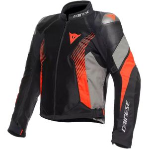 Dainese Super Rider 2 Absolute, leder-textiel jas waterdicht, Zwart/Grijs/Neon-Rood, 44