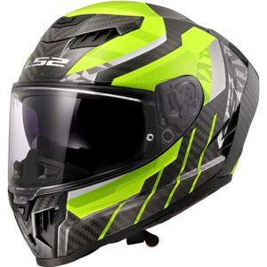 LS2 FF807 Dragon Carbon Trax, integraalhelm, Zwart/Neon-Geel/Grijs, L