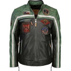Top Gun Racing, leren jas, zwart/groen/beige, XL