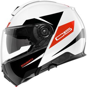 Schuberth C5 Eclipse, opklapbare helm, Zwart/Wit/Neon-Rood, XL (60/61)