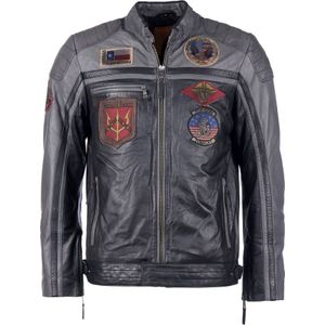 Top Gun Racing, leren jas, zwart/donkergrijs, XL