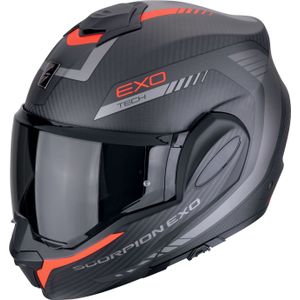 Scorpion EXO-Tech Evo Carbon Cosy, modulaire helm, Mat Zwart/Grijs/Rood, XXL