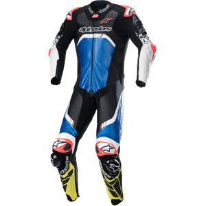 Alpinestars GP Tech V4, lederen pak 1st. geperforeerd, Zwart/Blauw/Neon-Geel, 48