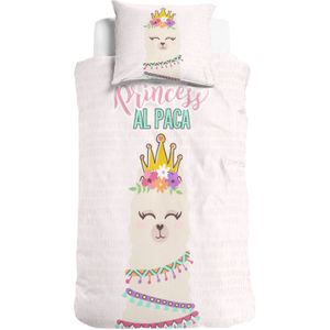 Little Monster Kinderdekbedovertrek - Princess Al Paca - 140x200/220 + 1 kussenslopen 60x70 - Roze - Eenpersoons