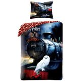 Harry Potter Dekbedovertrek, Hogwarts Express - (Let op - Met extra grote sloop 70x90cm) - Kat en - 140x200 + 1 kussensloop 70x90 - Blauw