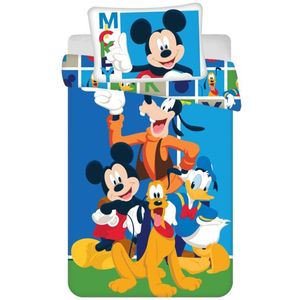 Disney Mickey Mouse BABY Dekbedovertrek, Funny - 100 x 135 cm - Kat en - 100x135 + 1 kussensloop 40x60 - Blauw