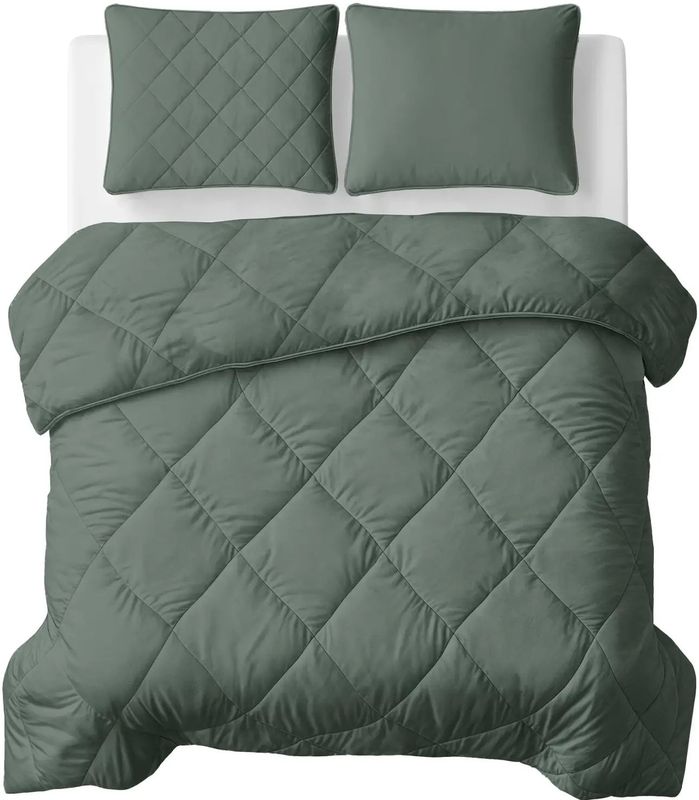 Sleeptime Lazy Dekbed Uni Grijs/Groen - Met Kussensloop/Kussenslopen - 140x200 - Groen;Grijs;