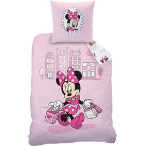 Disney Minnie Mouse - Dekbedovertrek Shopping - Eenpersoons - 140 x 200 cm - Katoen --140x200 + 1 kussensloop 63x63