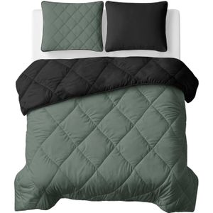 Sleeptime Lazy Dekbed Uni Groen/Zwart - Met Kussensloop/Kussenslopen - 200x200 - Groen;Zwart;