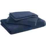 Moodit Badlinnen Troy Navy Blue - 2 washandjes + 1 handd ek + 1 douchelaken - 50x60 | 70x140 - Blauw