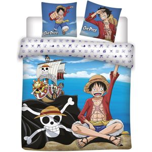 One Piece Dekbedovertrek, Pirate - Lits Jumeaux - 240 x 220 - Kat en - 240x220 + 2 kussenslopen 65x65 - Multikleur