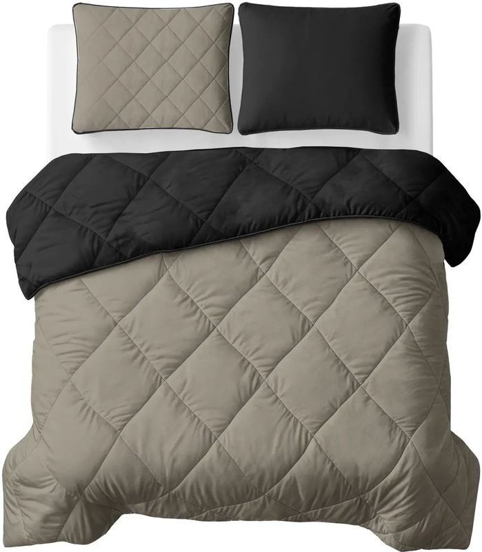 Sleeptime Lazy Dekbed Uni Taupe/Zwar - Met Kussensloop/Kussenslopen - 240x200 - Taupe;Zwart;