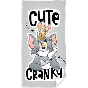 Tom and Jerry Strandlaken Cute and Cranky - 70 x 140 cm - Kat en - 70x140 - Grijs
