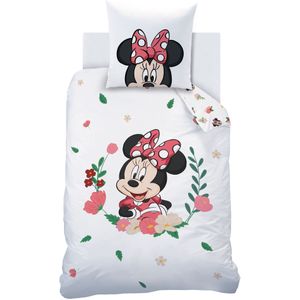 Disney Minnie Mouse - Dekbedovertrek Flower - Eenpersoons - 140 x 200 cm - Katoen --140x200 + 1 kussensloop 63x63