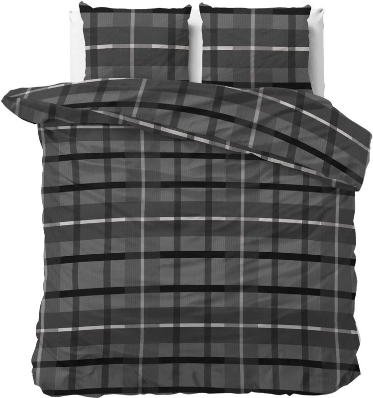 Sleeptime - Vintage Check - Dekbedovertrek - Antraciet - 200 x 200/220 cm