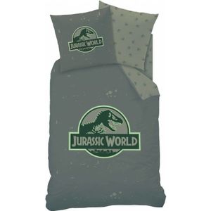 Jurassic World - Logo Dekbedovertrek Eenpersoons Groen --140x200 + 1 kussensloop 63x63