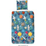 Good morning - Dekbedovertrek Spaceworld - 140x220 flanel kids nr.30605 blauw --140x200/220 + 1 kussensloop 60x70