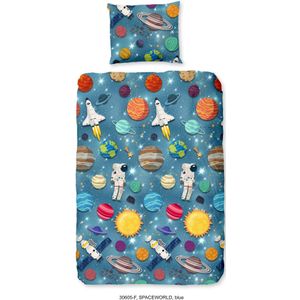 Good morning - Dekbedovertrek Spaceworld - 140x220 flanel kids nr.30605 blauw --140x200/220 + 1 kussensloop 60x70