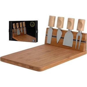 Excellent Houseware Kaasplankje met 4 Mesjes - Bamboe