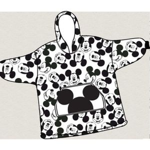 Disney Mickey Mouse Hoodie Fleece deken, Happy - One Size - One Size - Volwassen maat - Wit;Zwart;