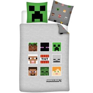 Minecraft - Dekbedovertrek, Pixel - Eenpersoons - 140 x 200 - Polyester --140x200 + 1 kussensloop 70x90