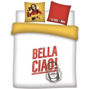 La Casa de Papel Dekbedovertrek Bella Ciao! - Lits Jumeaux - 240 x 220 cm - Polyester - 240x220 + 2 kussenslopen 63x63 - Wit