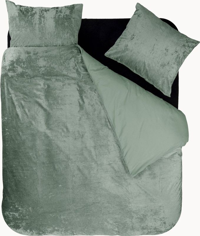 Dekbedovertrek - Crushed Velvet - Groen - 100% Polyester - Inclusief Kussensloop