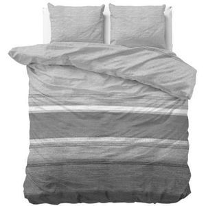 Sleeptime Flanel Stone Stripe - Dekbedovertrekset - Lits-Jumeaux - 240x200/220 + 2 kussenslopen 60x70 - Grijs