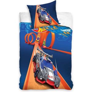 Hot Wheels - Dekbedovertrek - Loopings - Eenpersoons - 140 X 200 Cm - Katoen Blauw