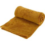 Polyester fleece deken/dekentje/plaid 125 x 150 cm oker geel