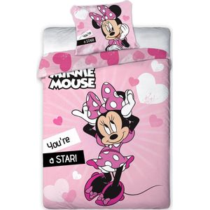Disney Minnie Mouse - Dekbedovertrek Star Eenpersoons 140 x 200 cm Roze --140x200 + 1 kussensloop 63x63