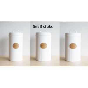 Koopman Luxe voorraadblik wit - Koekjestrommel - 14 x 17 cm - 3 stuks